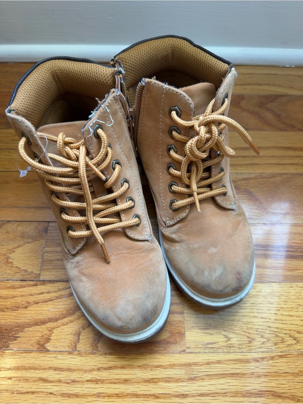 Kids Tan Lace-Up Ankle Boots